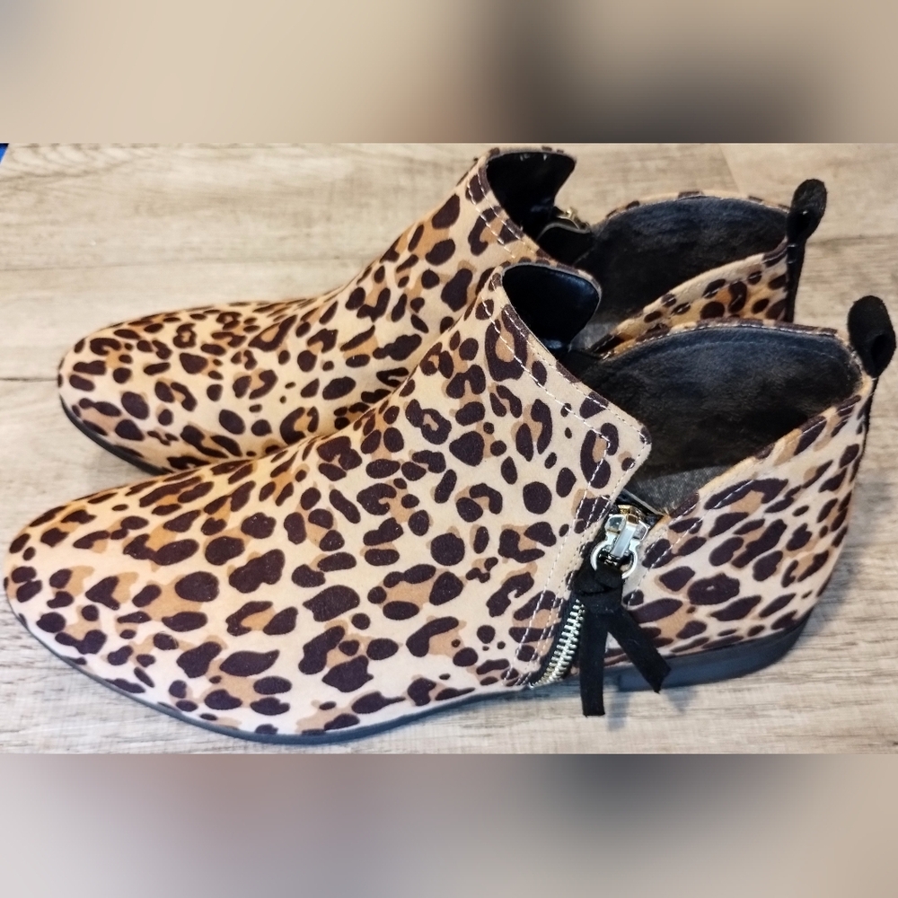 Dr. Scholl’s Shoes, Zip Up Ankle Boots, Size 10M Beige Tan Black Leopard Booties